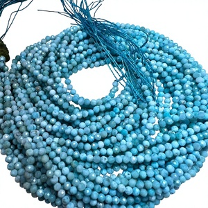 TASBIYA GEMS Natural Larimar Gemstone 3.5mm Faceted Round <b>Blue</b> Beads Third Party Certified Ready to Ship for <b>Necklace</b> Making - Product Image 1