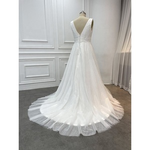 Vestidos de <span class=keywords><strong>Novia</strong></span> Baratos de Fabricante, Vestidos de <span class=keywords><strong>Novia</strong></span> Blancos Brillantes con Cuello en V, <span class=keywords><strong>Vestido</strong></span> de <span class=keywords><strong>Novia</strong></span> Africano de Talla Grande para Boda <span class=keywords><strong>Civil</strong></span> - Product Image 4