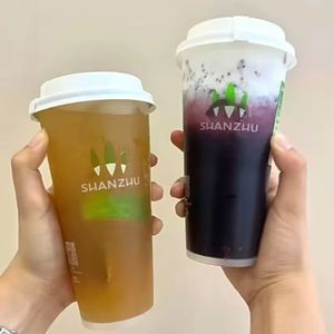 Custom logo Printed 16oz 18oz 22oz clear Frost Bubble Tea Disposable <b>Plastic</b> <b>Cup</b> Boba Milk Food Grade PP <b>Cup</b> with Lids - Product Image 2