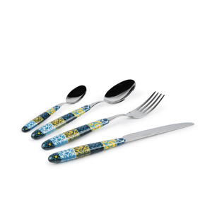 Set di Posate Excelsa 24 Pezzi in Acciaio Inossidabile con Manico in Resina Design Maiolica Multicolore Lavabile in Lavastoviglie - Product Image 1