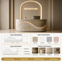 Mostrador de Recepción de Madera Curvada de Alta Gama con Luz LED y Logotipo Personalizado para Salón de Belleza, Spa, Tienda de Ropa, Hotel, Recepción Comercial