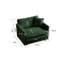 Fauteuil de lecture individuel en chenille verte, rembourré, avec assise profonde et coussin décoratif pour salon