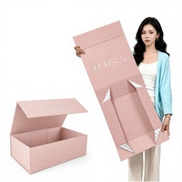 Caja Plegable Integrada Rosa, Papel con Estampado Dorado en Relieve, Personaliza tu Logotipo para Regalos, Zapatos, Ropa y Joyería