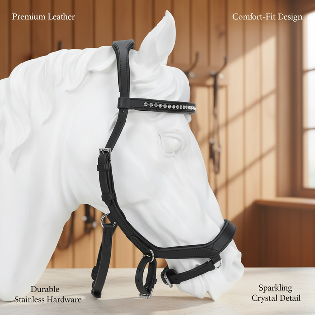 Premium Leather Horse Bridle Adjustable Comfort Fit Padded Browband Balanced Control for Training School and Leisure
