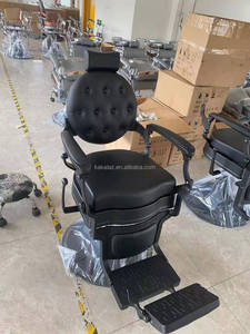 Silla de barbero azul oscuro de gama alta con marco mate completamente negro con patrón y mano de obra exquisita - Product Image 5