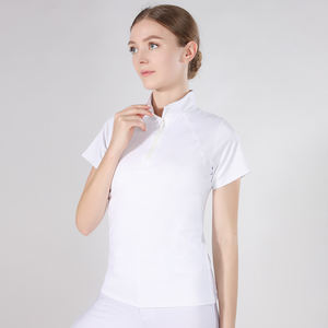 Camisetas blancas de manga corta para montar a caballo <span class=keywords><strong>con</strong></span> logotipo personalizado, camisetas ecuestres de secado rápido <span class=keywords><strong>con</strong></span> cremallera para mujer - Product Image 2