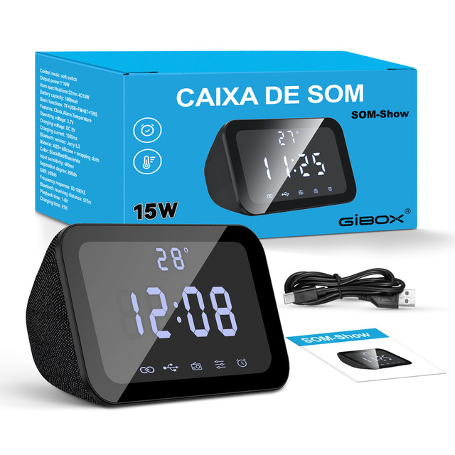 Multi-functional Smart Bluetooth Speaker V5.3 10W TWS Wireless Audio with Clock Alarm Temp FM TF USB Portable Outdoor Soundbox