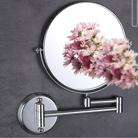 Modern Hotel Bathroom Brass 6inch Retractable Arm Foldable 3x Times Double-sided Lighted Vanity Shower Magnifying Makeup Mirror