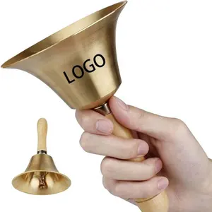 High Quality 8cm Wooden Handle Brass Hand Bell For Christmas