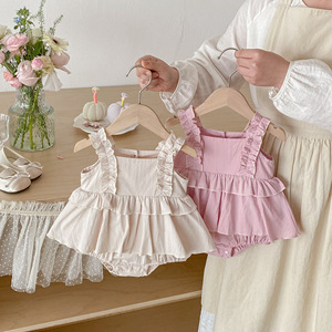 Nuevo Pelele de Verano 2026 Estilo Coreano con Volantes para Bebés Niñas, Ropa de Color Sólido para Salir - Product Image 1