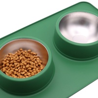 Gamelle double carrée en acier inoxydable anti-dérapante et anti-déversement, écologique, personnalisée en usine, avec tapis de léchage en silicone pour chien