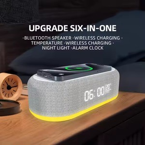Multifunctional Fast Wireless Charger Speaker Led Night Light Temperature <strong>Time</strong> Digital Alarm <strong>Clock</strong> Desk Table Charging - Product Image 2