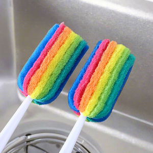Éponge à récurer portable à long manche en plastique de couleur arc-en-ciel, hautement efficace, pour le nettoyage des biberons, des tasses et des casseroles - Product Image 3