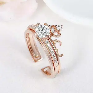 Wholesale Hot Sale Fashion Detachable Crown Ring Women Jewelry Silver And Rose Gold Plated Alloy Adjustable Ring