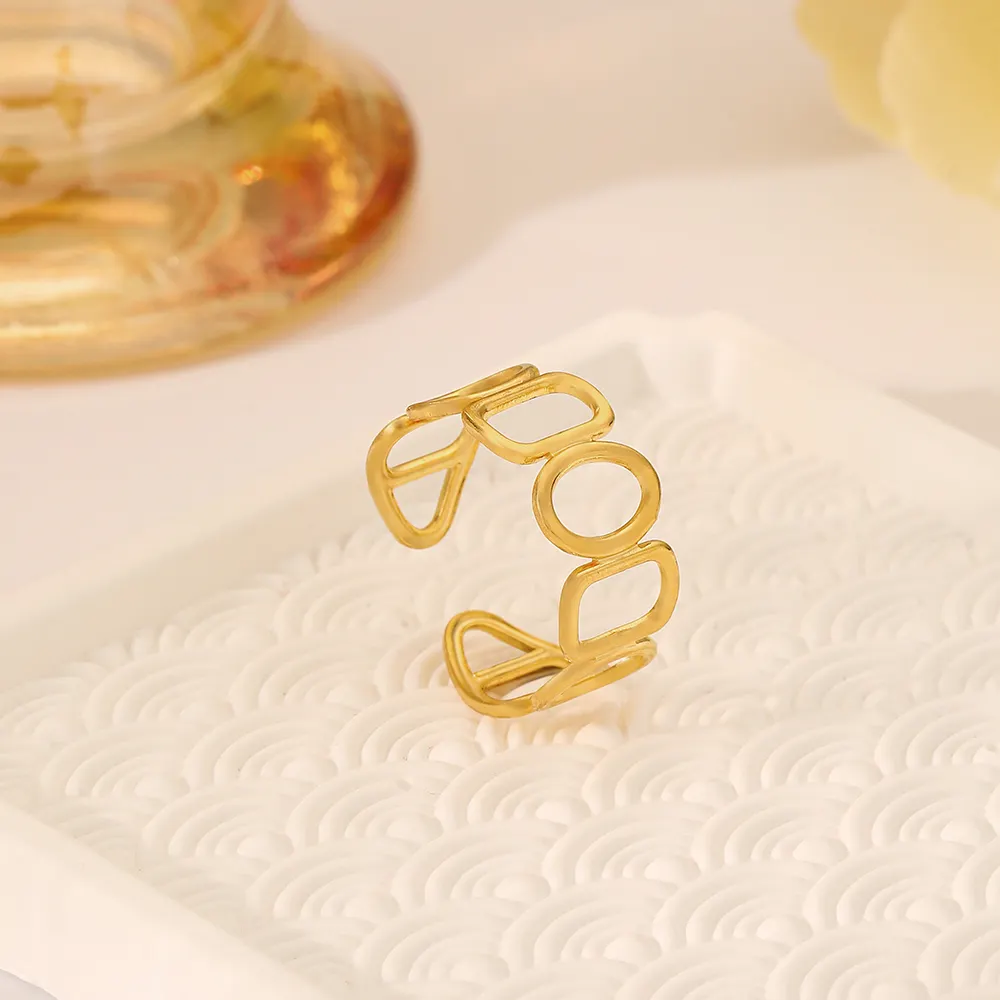 Cincin berlapis emas sederhana, rantai persegi Stainless Steel baja anti karat perhiasan terbuka dapat disesuaikan untuk wanita grosir