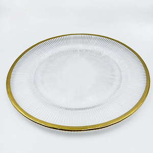 13 "Gouden Rand Geribbelde Doorzichtige Oplader Voor Plaat Plastic Trouwtafel Decoratief Onder Platen Acryl Serviceborden - Product Image 1