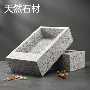 Natural Stone Pet Feeding Trough Square Non Slip Dog Cat Bowl For Food Water Small Medium Large Size - Product Image 1