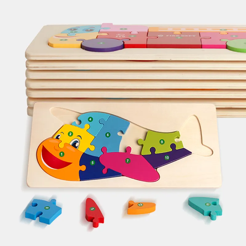 Angka kayu hadiah mainan pembelajaran pendidikan 3D hewan anak-anak montesori bentuk warna teka-teki belajar untuk anak laki-laki perempuan