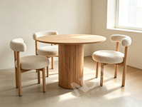 Table à manger ronde en bois crème, table à manger moderne avec base cylindrique en bois de caoutchouc cannelé pour salle à manger