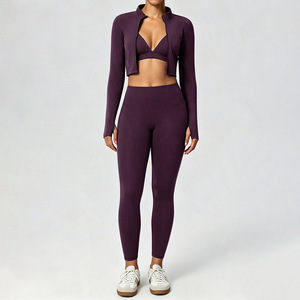 Wholesale Activewear Jogger <strong>Leggings</strong> <strong>3</strong> Pcs Gym Fitness Sportswear Yoga Zipper Jacket Sports Bra Yoga Set for <strong>Women</strong> - Product Image 3