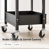 Chariot de rangement à 3 niveaux en acier au carbone avec roulettes, chariot utilitaire pour la maison, la cuisine, la salle de bain, étagère organisatrice noire multi-usages