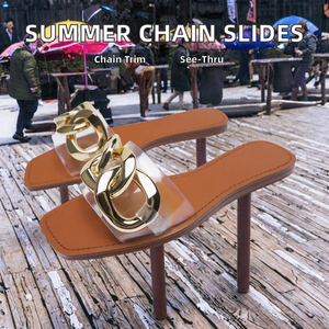 รองเท้าแตะแบบสวมเปิดนิ้วเท้าสำหรับผู้หญิง ดีไซน์ใหม่ ทนทาน ระบายอากาศได้ดี พื้นหนาโปร่งใส ตกแต่งด้วยโซ่โลหะ พื้นเรียบ เหมาะสำหรับใส่ไปชายหาดในช่วงฤดูร้อน - Product Image 3