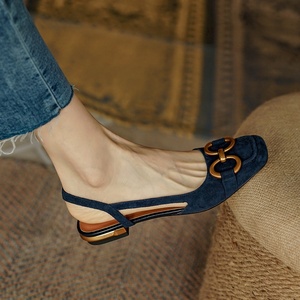 Sandales plates d'été en daim pour femme avec fermoir Vachette, grandes tailles, pour le bureau, chaussures plates pour filles, usine OEM - Product Image 1