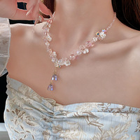Ensemble de bijoux Dopamine haut de gamme, collier ras du cou à pampilles en cristal de fleurs, mode élégante et douce, accessoire pour femmes