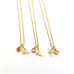 Collana Zodiacale Placcata Oro, Collana con Pietra Zodiacale, Regalo per Fidanzato/Fidanzata, Bijoux Joyeria Oro - Product Image 4