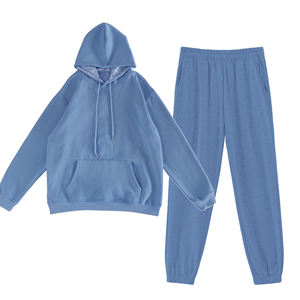 Ensemble de survêtement en coton avec logo personnalisé OEM, sweat-shirts et pantalons de survêtement, doublure en satin de soie, ensemble de survêtement unisexe deux pièces avec capuche en satin - Product Image 4