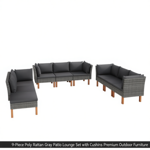 Set Lounge da Esterno in Polyrattan Grigio 9 Pezzi con Cuscini - Arredamento Moderno Contemporaneo per Esterni - Product Image 1