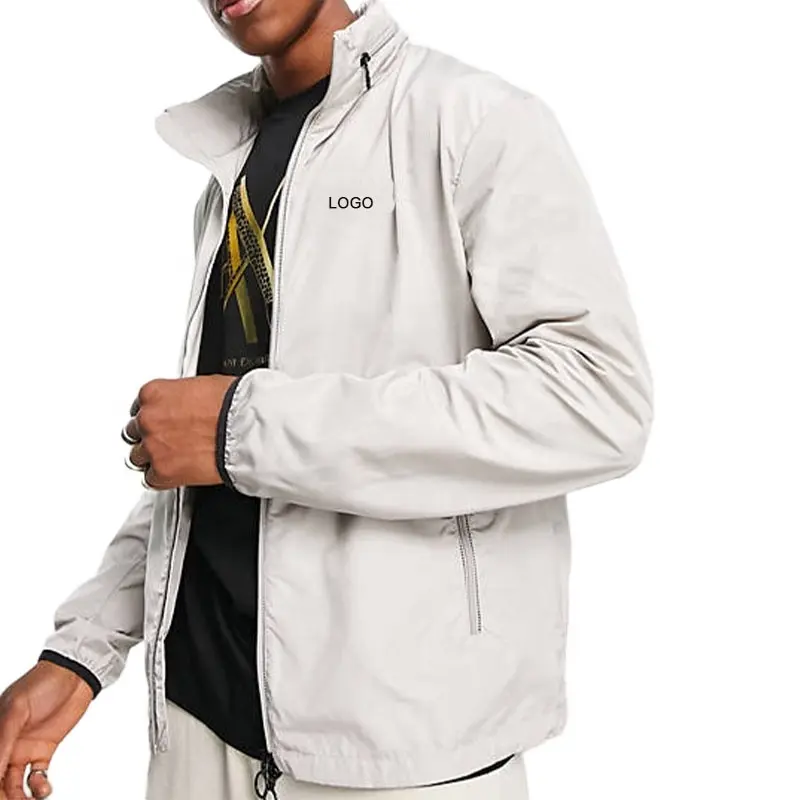 OEM Custom 100% Polyester Side Zipper Pocket Lightweight Blank Full Zip Up Windproof Windbreaker Jacket for Men