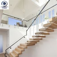 Escalier flottant moderne sur mesure pour intérieur, marches en bois, poutre de liaison dissimulée, escalier suspendu avec garde-corps en verre pour villa