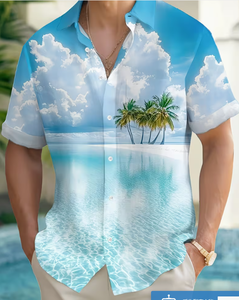 <span class=keywords><strong>Camisa</strong></span> Casual <span class=keywords><strong>de</strong></span> Verano para Hombre, Elegante, <span class=keywords><strong>Blanca</strong></span>, con Estampado Texturizado, <span class=keywords><strong>Manga</strong></span> <span class=keywords><strong>Corta</strong></span>, Abotonada, 100% Poliéster, Ecológica, Antiencogimiento, Talla XL, para Playa - Product Image 4