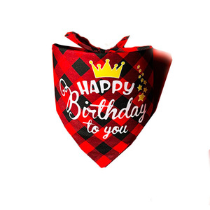 Pañuelo para mascotas con corona de feliz cumpleaños, pañuelo rojo a cuadros para perros y gatos, accesorio ajustable y suave para la cabeza para fiestas de cumpleaños de mascotas - Product Image 4