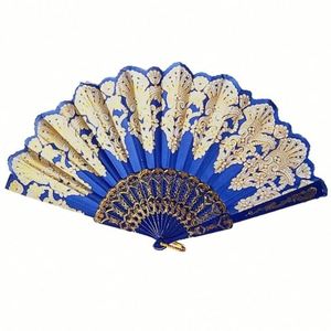 พัดไหมพิมพ์ลายแบบคลาสสิก ปี 2018 คุณภาพสูง สไตล์ศิลปะพื้นบ้าน ทำจากไม้ไผ่ แกะสลักด้วยมือ ของที่ระลึก มีหลายสี - Product Image 3
