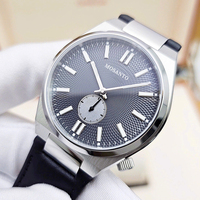 Montre-bracelet mécanique pour homme, boîtier en acier brossé, cadran à texture radiale grise, bracelet en cuir noir Tsuyosat