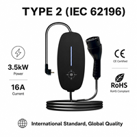 Chargeur EV portable de type 2 IEC 62196, 3,5 kW, 16 A, intelligent, avec lecteur d'empreintes digitales, câble de charge EVSE réglable, prise domestique, IP65, CE, RoHS