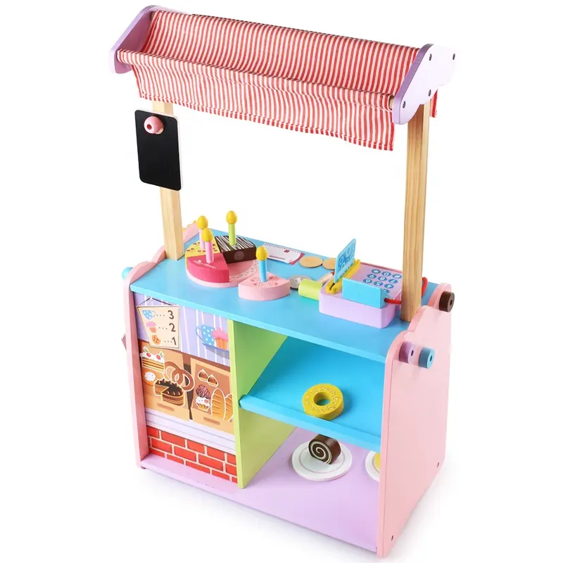 Negozio di panetteria in legno registratore di cassa giocattoli per bambini giocano finta scatola dei colori giocattolo da cucina di lusso in legno Unisex in legno 3 pezzi 3 età + 15 Kg