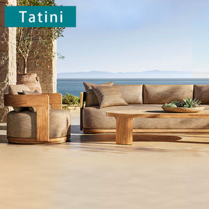 Juego de Sofás de Teca para Exterior Tatini, Moderno y Sencillo con Tela Resistente a la Intemperie e Impermeable, Muebles para Patio y Jardín al Aire Libre - Product Image 1