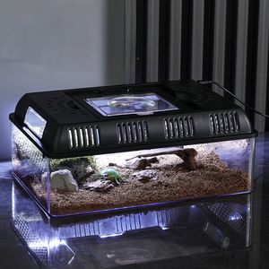 Transportador Portátil para <span class=keywords><strong>Mascotas</strong></span> con Luz LED y Tapa con Lupa - Hábitat de Viaje a Prueba de Escape para Reptiles, Tortugas, Serpientes e Insectos - Product Image 1