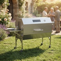 Barbecue portable en acier inoxydable avec rôtissoire, gril combiné charbon-gaz à hauteur réglable pour porc entier, agneau, extérieur