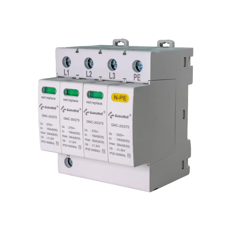 Guardwell Hoge Kwaliteit GNC-20-275-3P + N 20ka 275V Digitale Home Spanning Protector Elektrische Overspanningsbeveiliging Spd