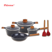 Ensemble de casseroles en aluminium moulé sous pression Phisma avec couvercles en verre et revêtement céramique antiadhésif compatible induction, grand format