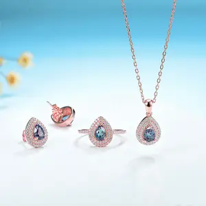 Lab Alexandrite Anting Batu Permata Wanita, Cincin Kalung untuk Wanita Perak Padat 925 Sterling, Set Perhiasan Opal Alami