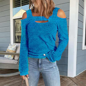 Novedades de Primavera y Otoño, Blusa Informal de Moda para Mujer, con <span class=keywords><strong>Hombros</strong></span> Descubiertos, Holgada, de <span class=keywords><strong>Manga</strong></span> <span class=keywords><strong>Larga</strong></span>, <span class=keywords><strong>Camiseta</strong></span> para Mujer - Product Image 2