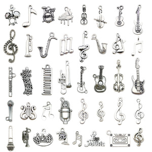 Pendentifs d'instruments de musique en argent antique Symboles de musique vintage DIY Bracelet Porte-clés Accessoires <span class=keywords><strong>Instrument</strong></span> de musique en alliage - Product Image 1