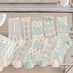 Meias de Tornozelo em Renda Transparente com Babados para Mulheres, 5 Estilos, Bordadas com Coração e Renda <span class=keywords><strong>Floral</strong></span>, Meias Coreanas Vintage para Noivas - Product Image 1