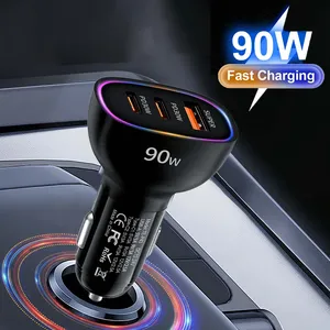ที่ชาร์จในรถยนต์ USB 90W 3 พอร์ต ชาร์จเร็วแบบคู่ PD30W QC3.0 อะแดปเตอร์จ่ายไฟแบบเร็วพิเศษ ที่ชาร์จโทรศัพท์ในรถยนต์อเนกประสงค์ สำหรับ iPhone 17 16 Pro - Product Image 1