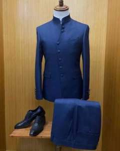 Yeni varış standı yaka mavi düğün erkek takım elbise kostüm Homme parti balo Slim Fit smokin damat Terno Masculino Blazer <span class=keywords><strong>2</strong></span> adet - Product Image 3